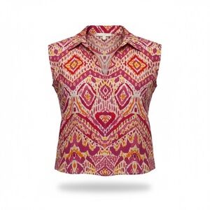 Karlie Pink Orange Ikat Print Cotton Popover‎ Blouse Size Small